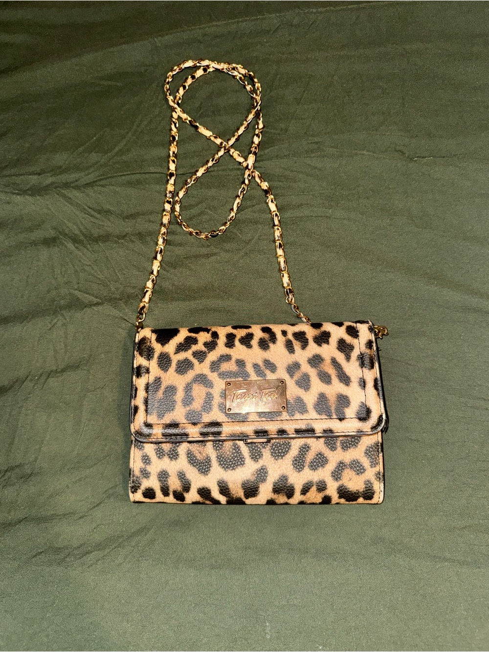 Leopard Print Crossbody with Gold Chain Strap